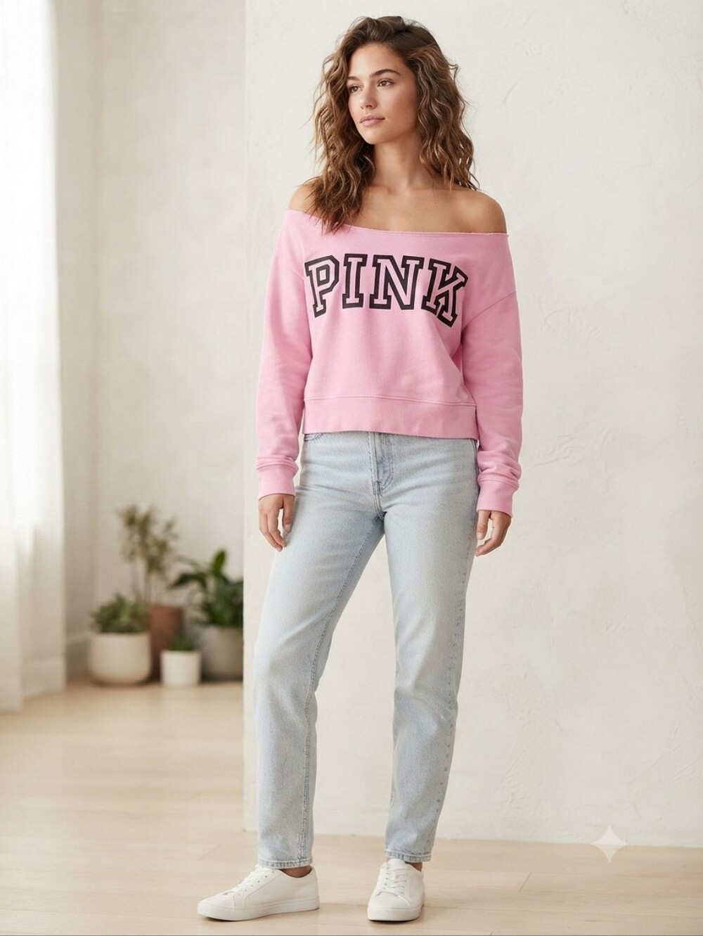 PINK Victoria's Secret Light Pink Off-Shoulder Sweatshirt